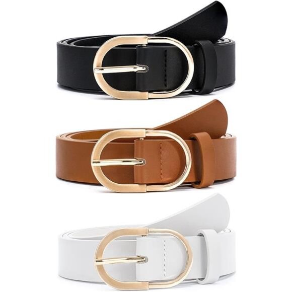 3 Pack Women's Belts for Jeans Pants Fashion Gold Buckle Ladies Dress - Picture 1 of 5